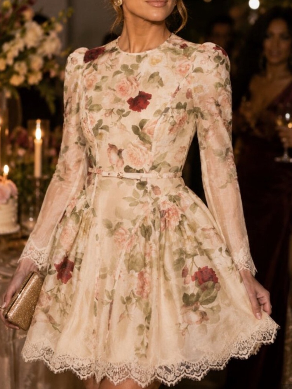 Zimmermann Cream Floral Lace-Trim Fit & Flare Long-Sleeve Dress